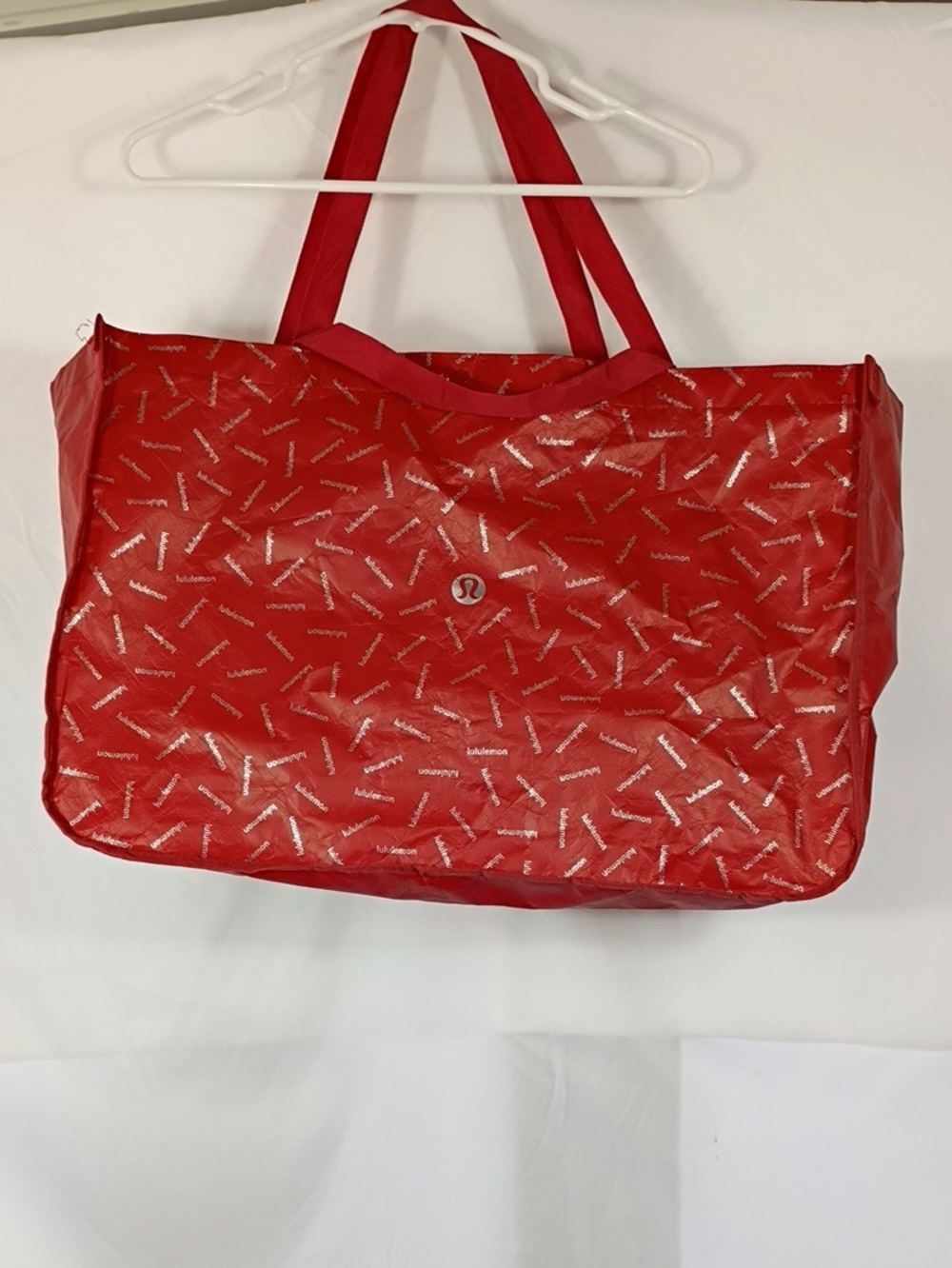 EUC Lululemon Red And Silver Reusable Shopping Tote Bag Jumbo XL Extra Large